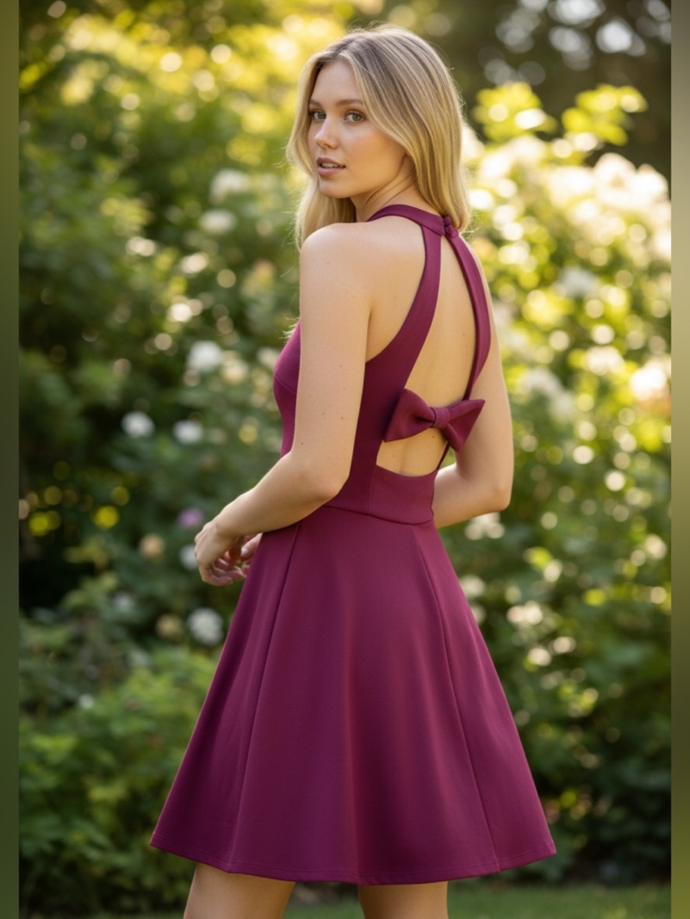 SPEECHLESS Burgundy Halter Bow Back Skater Dress with Pockets M Coquette Party